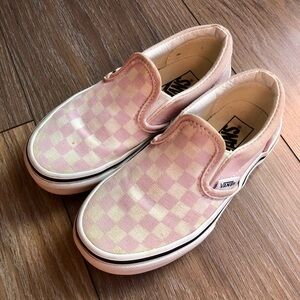 Vans Kids Pink and White Checkered Slip-On Sneakers